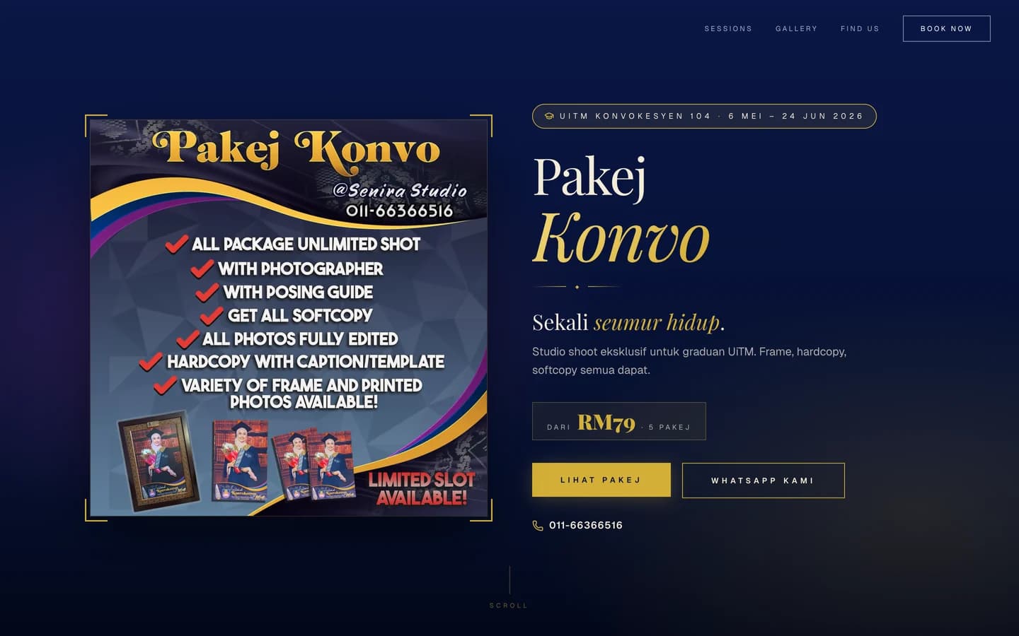 Senira Studio packages page