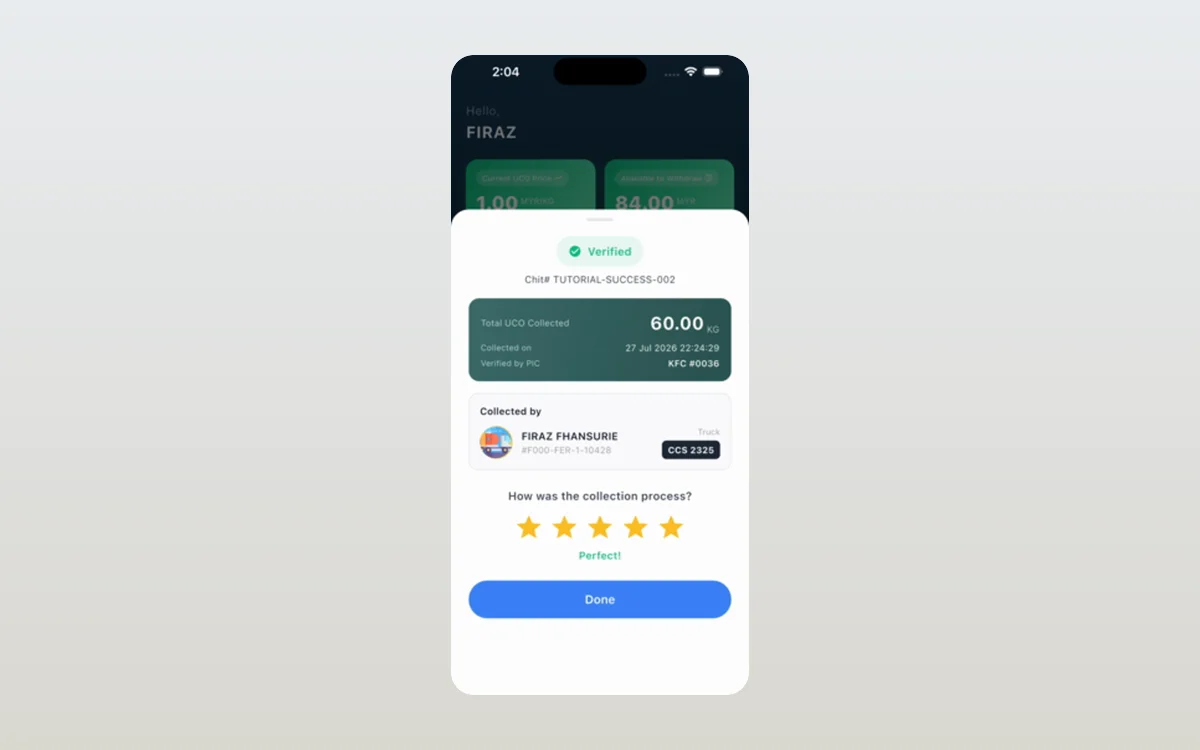 Vendor app verifying a collection